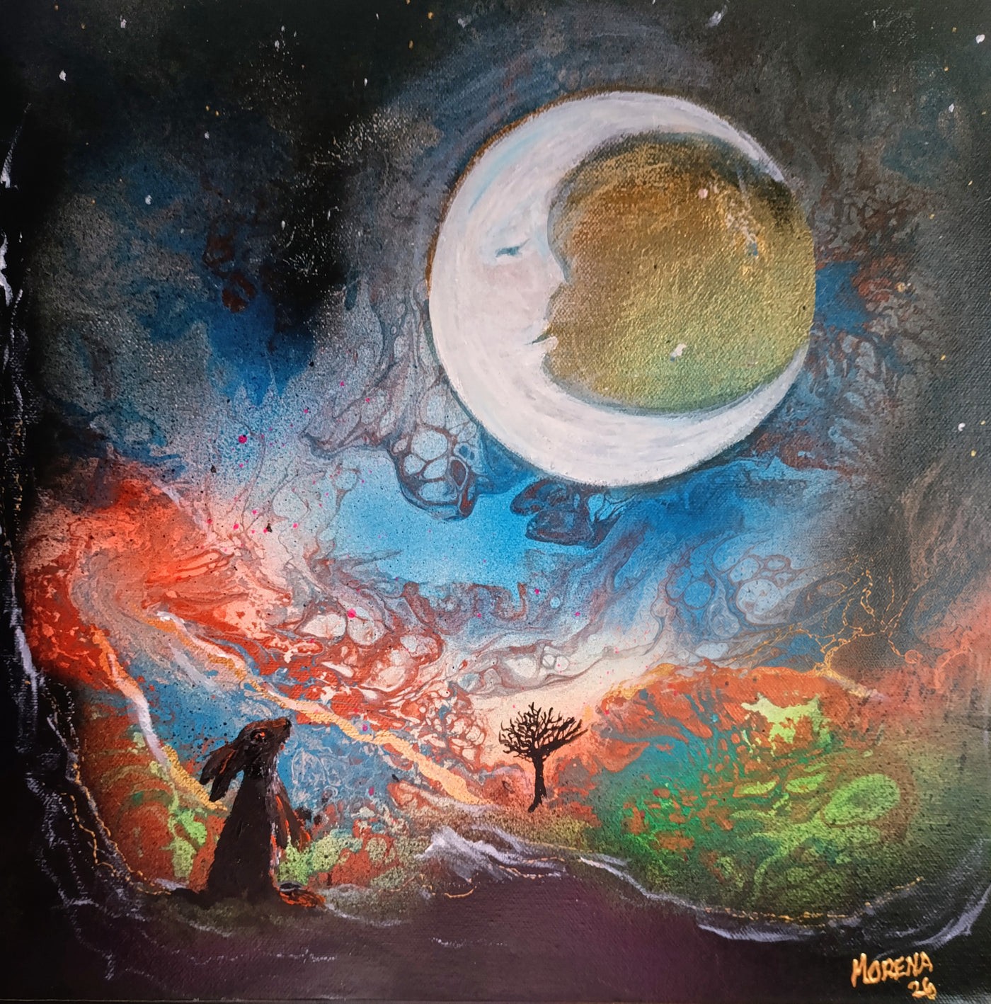 Moon and Stars, an original painting by Morena Artina